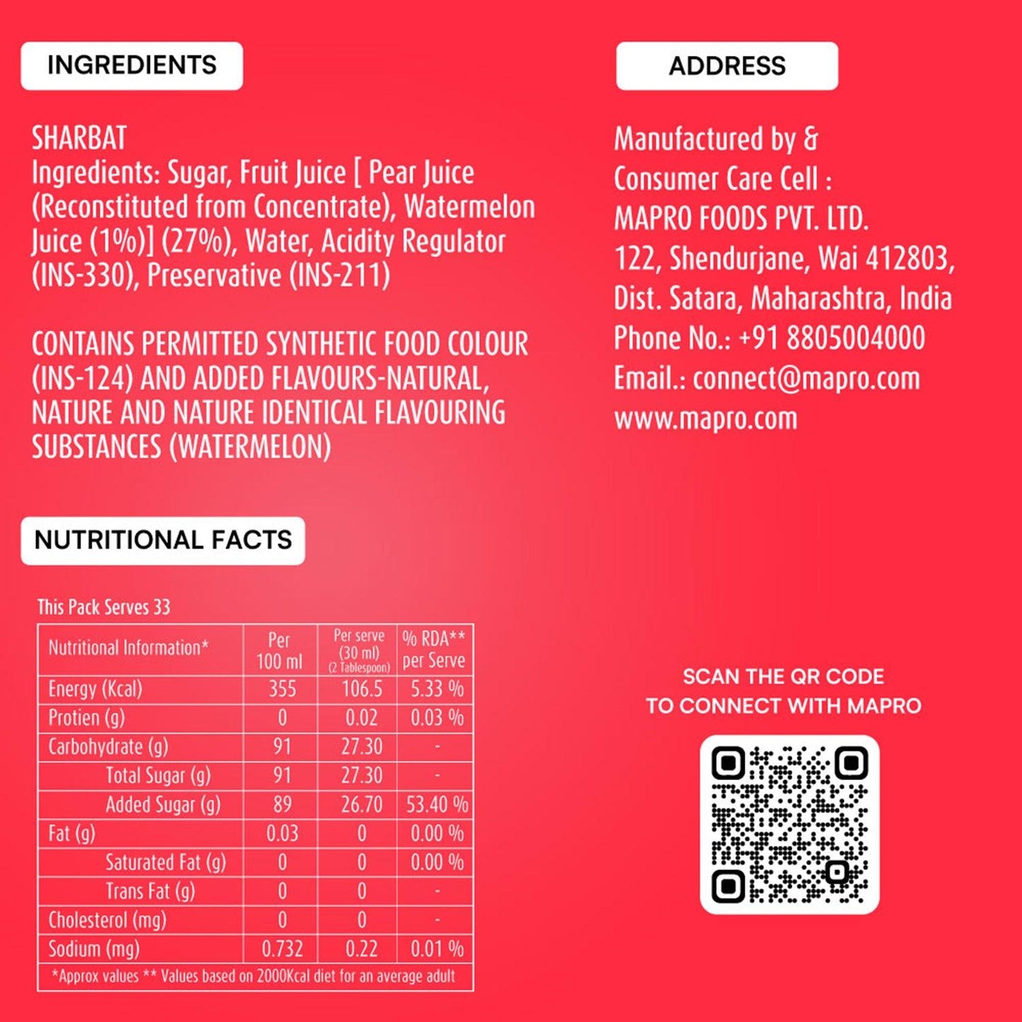 ingredients of mapro Watermelon Syrup