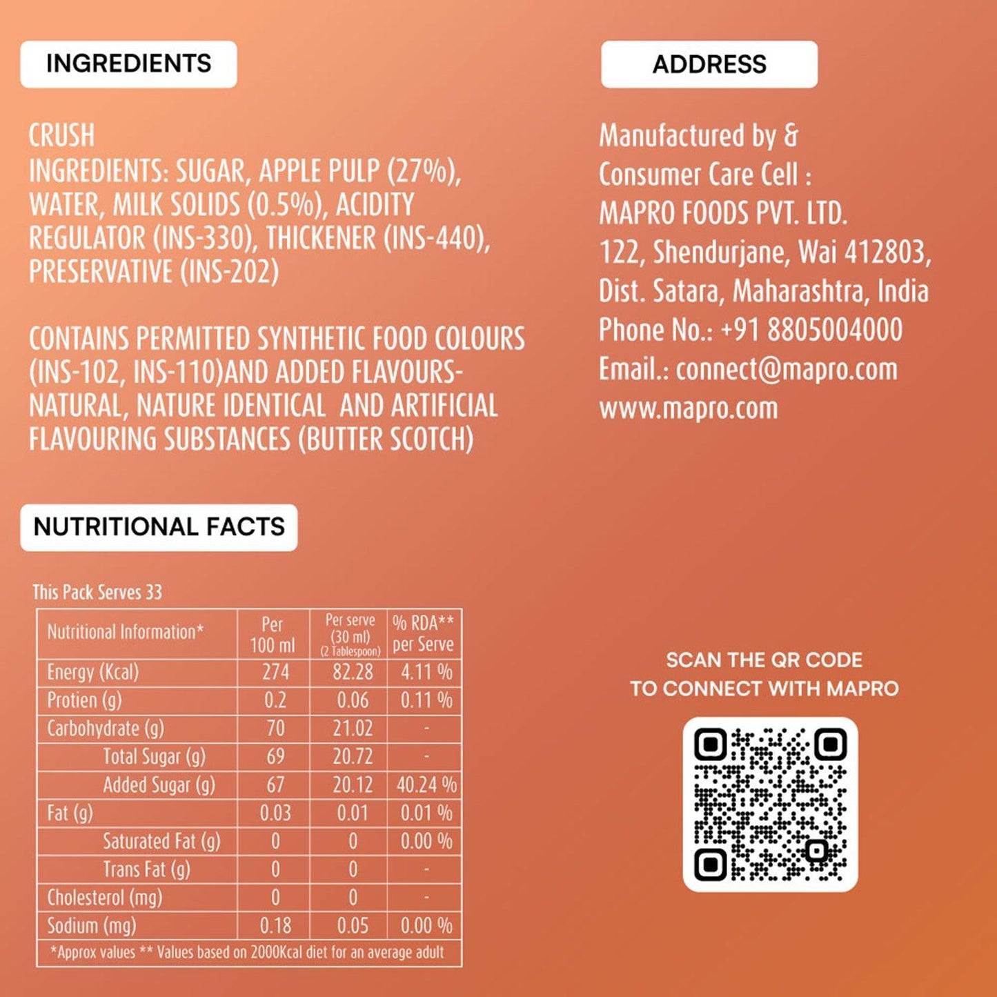 ingredients of mapro Butterscotch flavoured Apple Crush