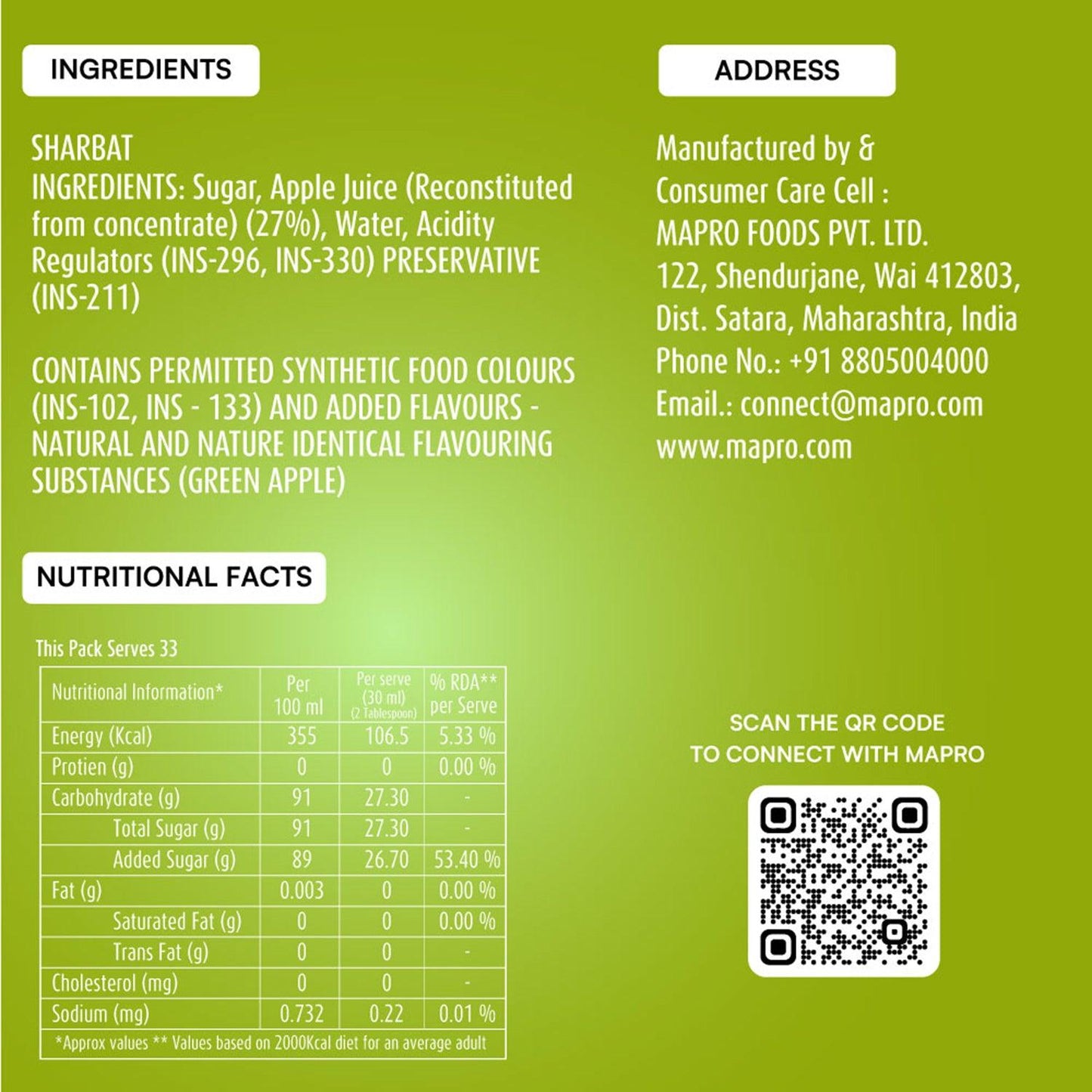ingredients of mapro Green Apple Syrup